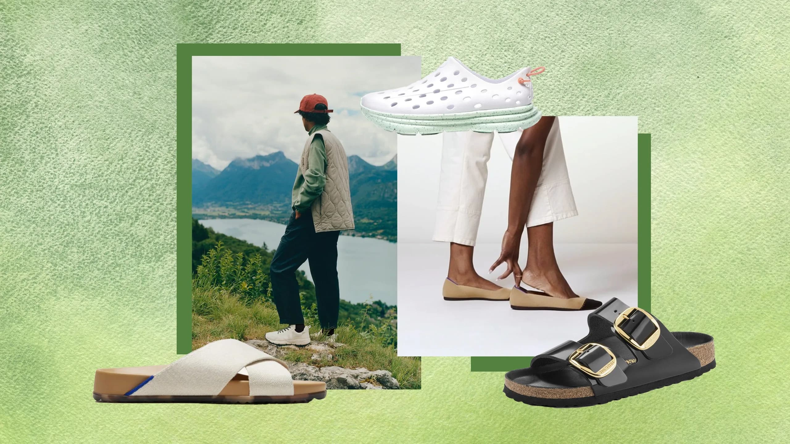 A close-up of a comfortable walking shoe with a flexible sole, shown on tiptoe, highlighting its lightweight design and support, ideal for travel and long days of exploring