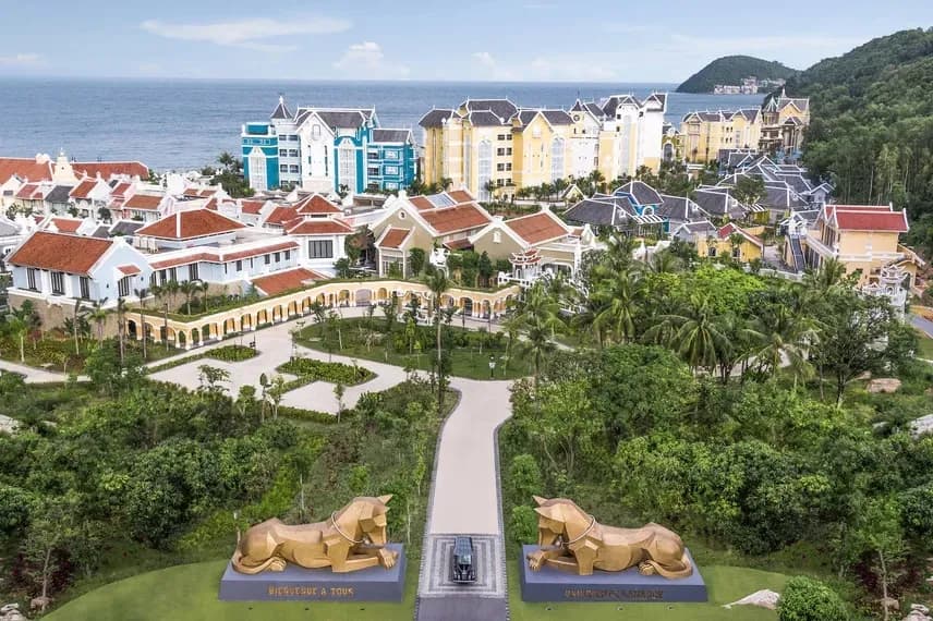 The stunning overview of JW Marriott Phu Quoc with its impressive design and lush greenery, offering a relaxing vibe.